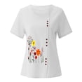 thumbnail image 4 of Womens Tops Cotton Linen Crewneck Roll Up Short Sleeve Tshirt Trendy Floral Print Casual Loose Fitted Blouse Cotton & Linen Lightweight Beach & Daily Wear Package Xl Shirts for Women, 4 of 5