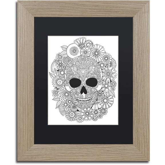 Trademark Fine Art "Sugar Skull Wreath" Canvas Art by Hello Angel, Black Matte, Birch Frame