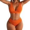 thumbnail image 2 of WREESH Womens High Waisted Bikini Bikini Solid Set Swimsuit Two Piece Filled Bra Swimwear Beachwear Bathing Suit Orange, 2 of 8