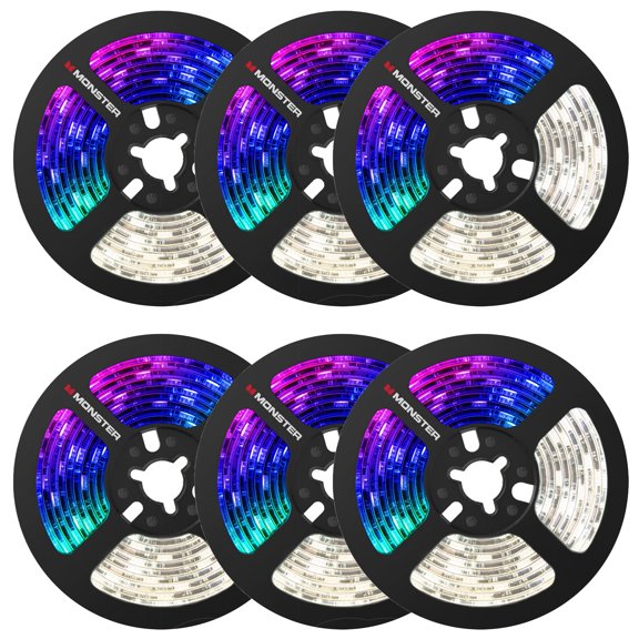 6-Pack Monster 6.5 ft Multi-Color / White Indoor LED Light Strip
