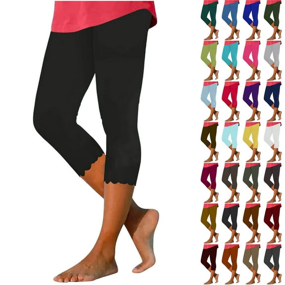 Otntypg Womens Capris for Summer Dressy Cropped High Waist Yoga Pants Trendy Solid Color Comfy Stretchy Leggings Workout Compression Shorts Blue L