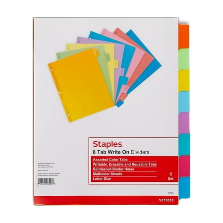 UPC: 0718103060288 | Staples Large Tabs Blank Paper Dividers 8-Tab Multicolor (13513/23181) 486276