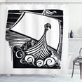 thumbnail image 1 of Ambesonne Nordic Shower Curtain, Viking Longboat on Waves, 69"Wx84"L, Black and White, 1 of 3