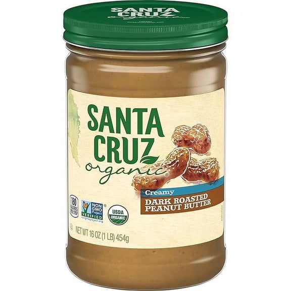 1x Santa Cruz Organic, Dark Roasted Peanut Butter, Creamy, Organic, 16 Ounce