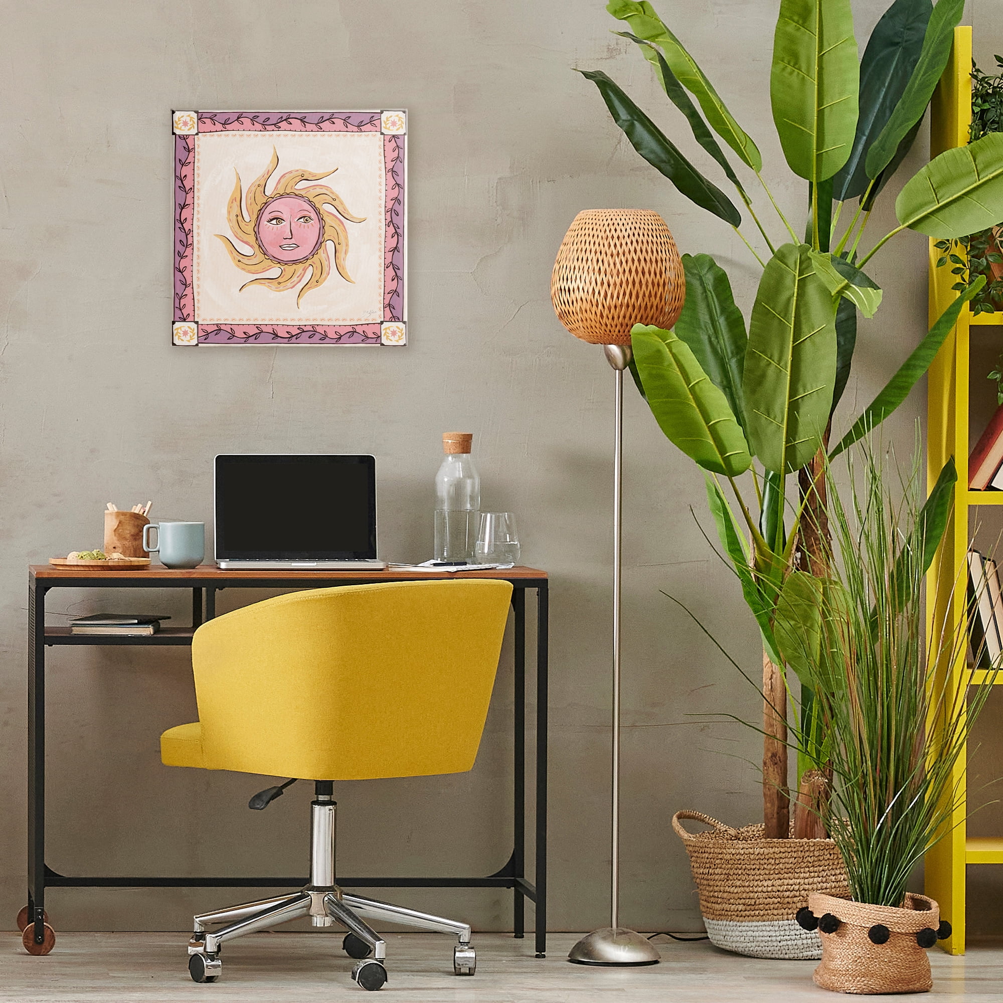 Stupell Industries Pink Sun Face with Leaf Border Canvas Wall Art, design by Two If By Sea Studios