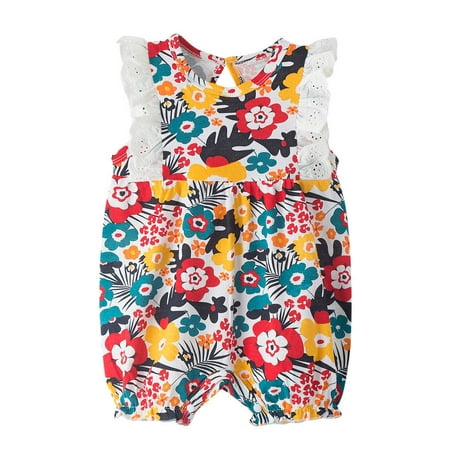 

AIMAOMI Baby Girls Ruched Ruffles Bow Floral Romper Jumpsuit Sunsuit H