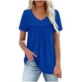 thumbnail image 5 of Gnshining Summer Tunic Tops for Women Pleated Blouse V-Neck Sweatshirts Loose Pullovers Short Sleeve T-Shirt, 5 of 6