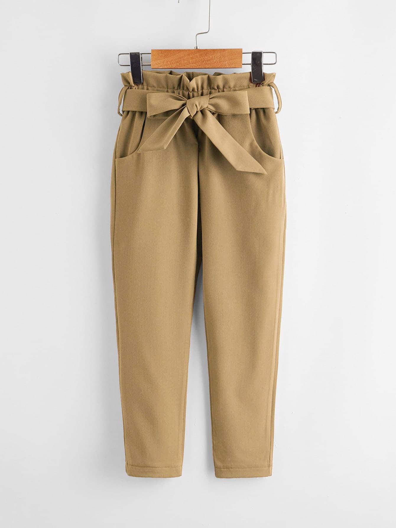 Girls Belted Paper Bag Waist Pants 130 