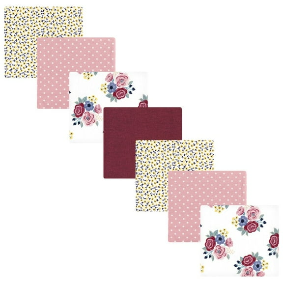 Hudson Baby Infant Girl Cotton Flannel Receiving Blankets Bundle, Blush Navy Floral, One Size