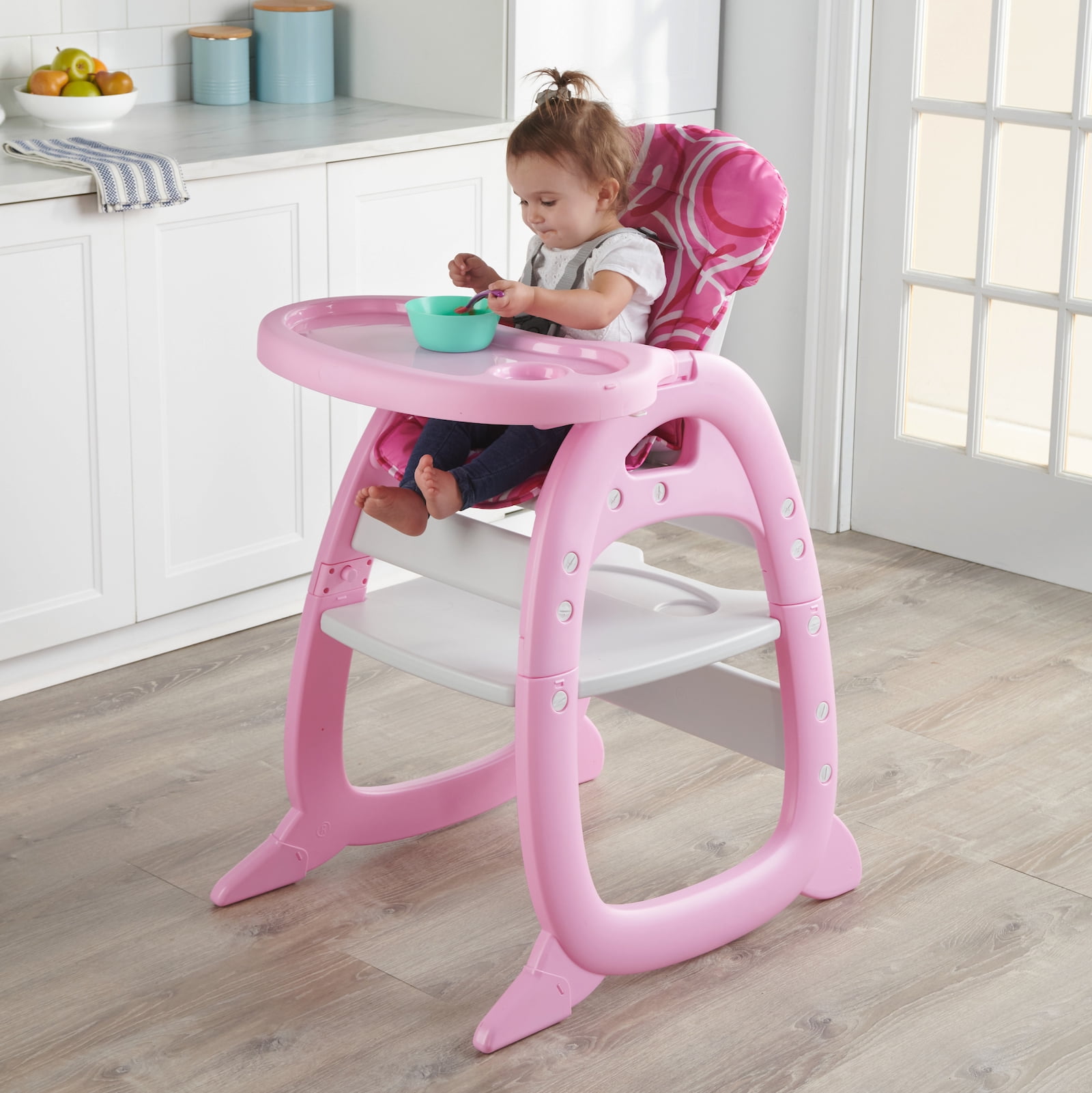 Badger Basket Envee II Baby High Chair with Playtable Conversion Color Pink White Walmart