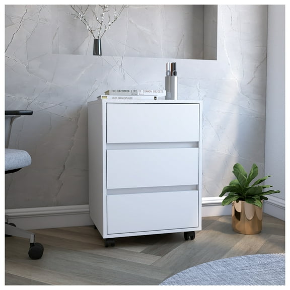 Three Drawers , Filing Cabinet, Blade Glide, White Finish