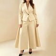 thumbnail image 2 of BODOAO Women's Dressy Pant Suit Mesh Sheer Sleeve Ruffle Blazer and Wide Leg Pants Set, Casual Work Office Business Party Matching Pantsuit Outfit for Meetings and Events Beige L, 2 of 7
