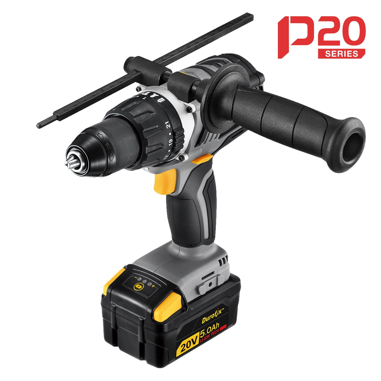 Durofix Li-ion 20V BRUSHLESS 2-speed Jumbo Hammer Drill, Max 900 in-lbs, 30,000 BPM, 5.0Ah x2, Charger & Case, RK20118-LB