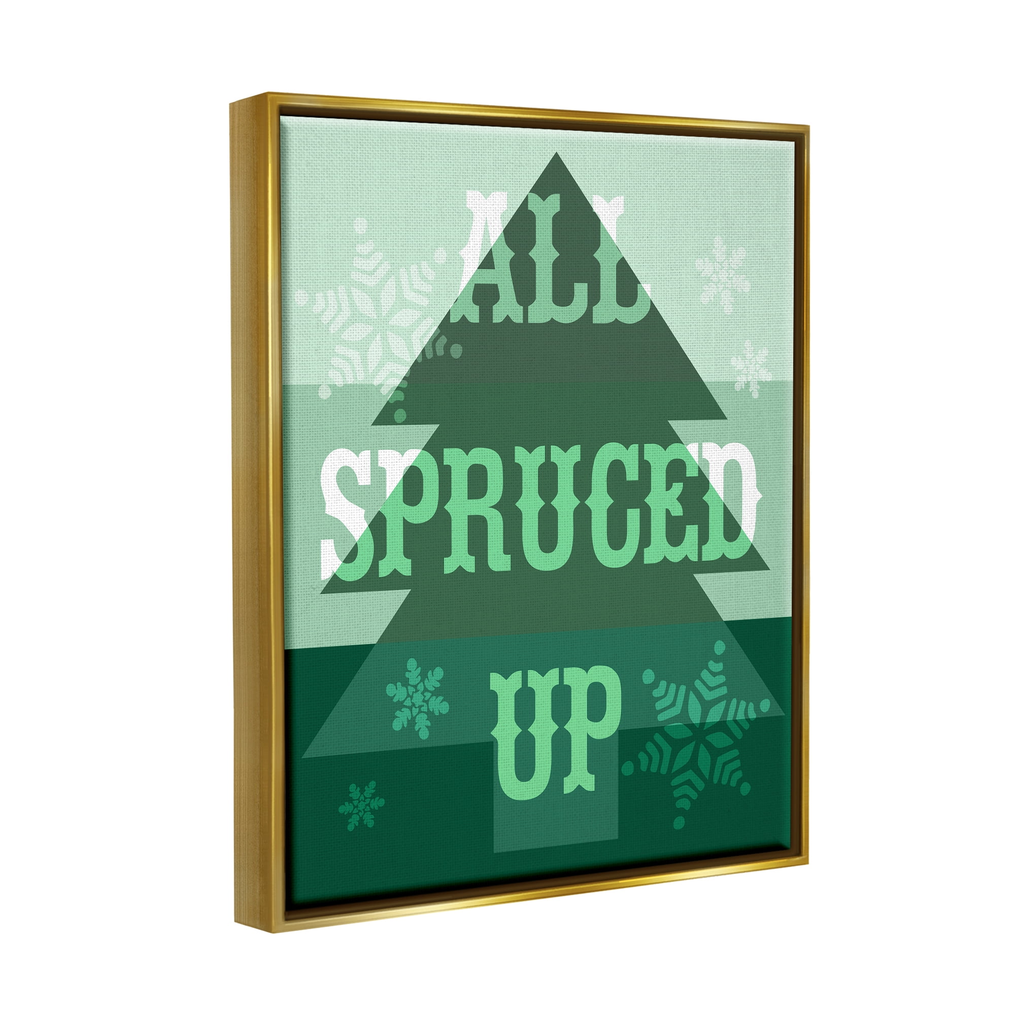 Stupell Industries All Spruced Up Holiday Pun Holiday Painting Gold Floater Framed Canvas Art Print Wall Art, 25 x 31