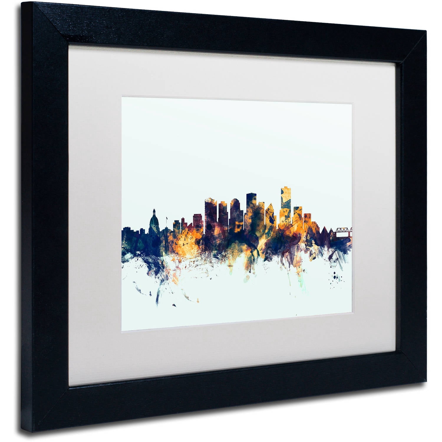 Trademark Fine Art "Edmonton Canada Skyline Blue" Canvas Art by Michael Tompsett, White Matte, Black Frame