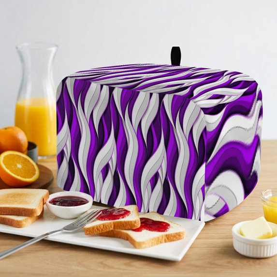 Toaster Cover 2 Slice, Purple White Moire Dustproof Bakeware Oven Protector with Top Hook, Modern Abstract Art Waterproof Small Kitchen Appliance Toasters Dust Cover, 11"x6"x8"