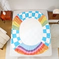 thumbnail image 5 of Homewish Blue Square Buffalo Twin Sheet Sets for Kids, Kawaii Rainbow Line Twin Fitted Sheet, Cute Cartoon Checkered Flat Sheet, Lightweight Room Decor, 3 Pieces, 5 of 7
