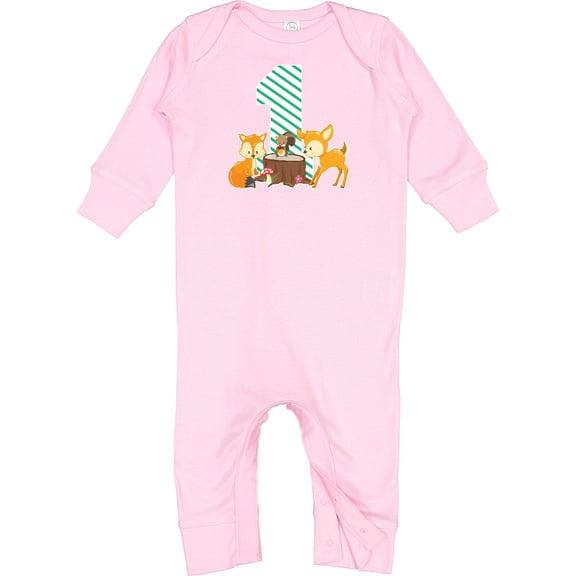 Inktastic One Years Old with Woodland Animals Baby Romper Coveralls