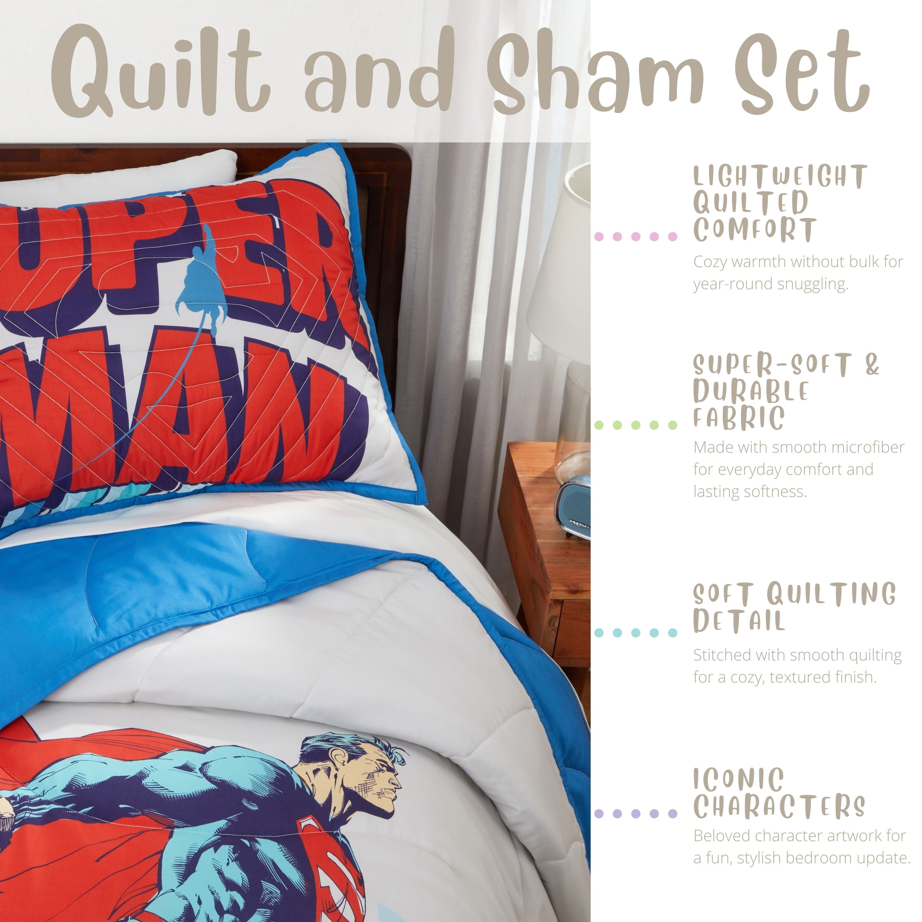 Superman Comic Style 3 Piece Quilt and Sham set, Queen