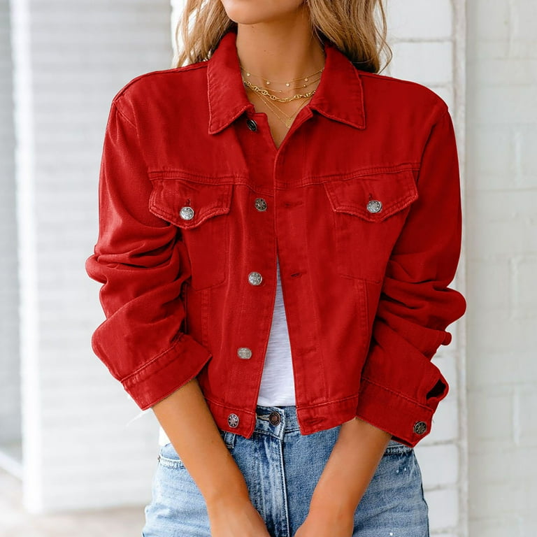 XFLWAM 2023 Long Denim Jacket for Women, Crop Jean Coat with XFLWAM 2023 Long Denim Jacket for Women, Crop Jean Coat with