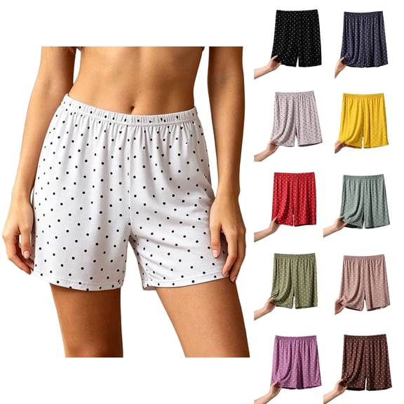 Asxite Plus Size Womens Pajamas Pants Elastic Waist Soft Knit Polka Print Pocket Short Sleepwear
