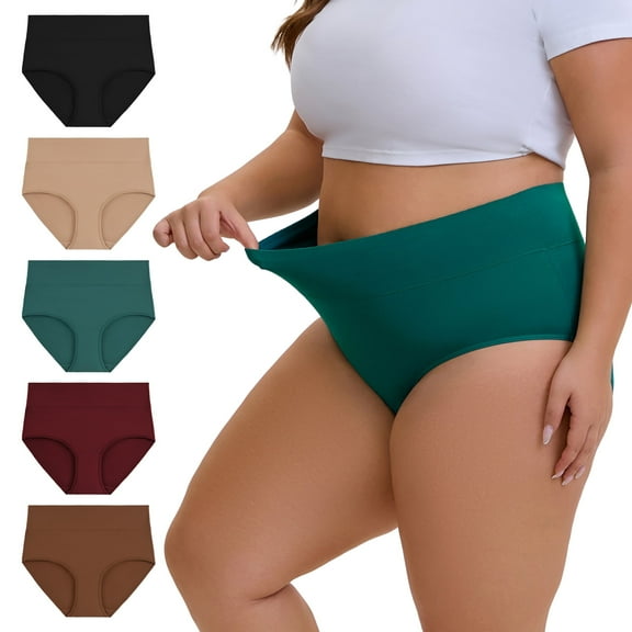 OEIOEI Plus Size XL-5XL Cotton Underwear for Women High Waist Full Coverage Briefs 5 Pack(3XL,Dark)