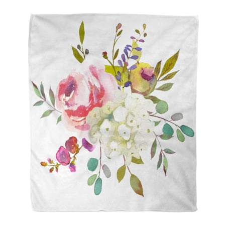 SIDONKU Throw Blanket Warm Cozy Print Flannel Green Hydrangea Pastel Watercolour Floral Round Bouquet Pink Abstract Comfortable Soft for Bed Sofa and Couch 50x60 Inches
