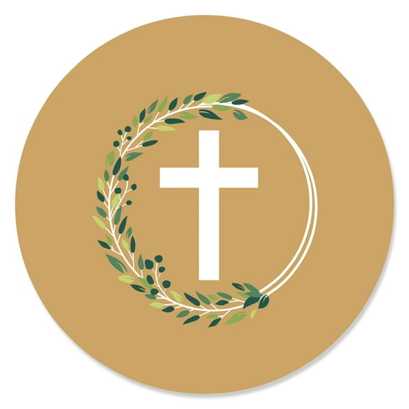 Big Dot of Happiness Elegant Cross - Religious Party Circle Sticker Labels - 24 Count