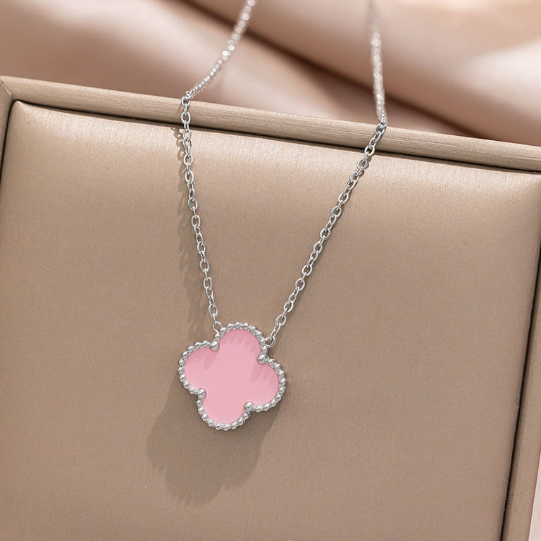 Sylora Vintage Four Leaf Clover Jewelry Set – Silver Chain Pink