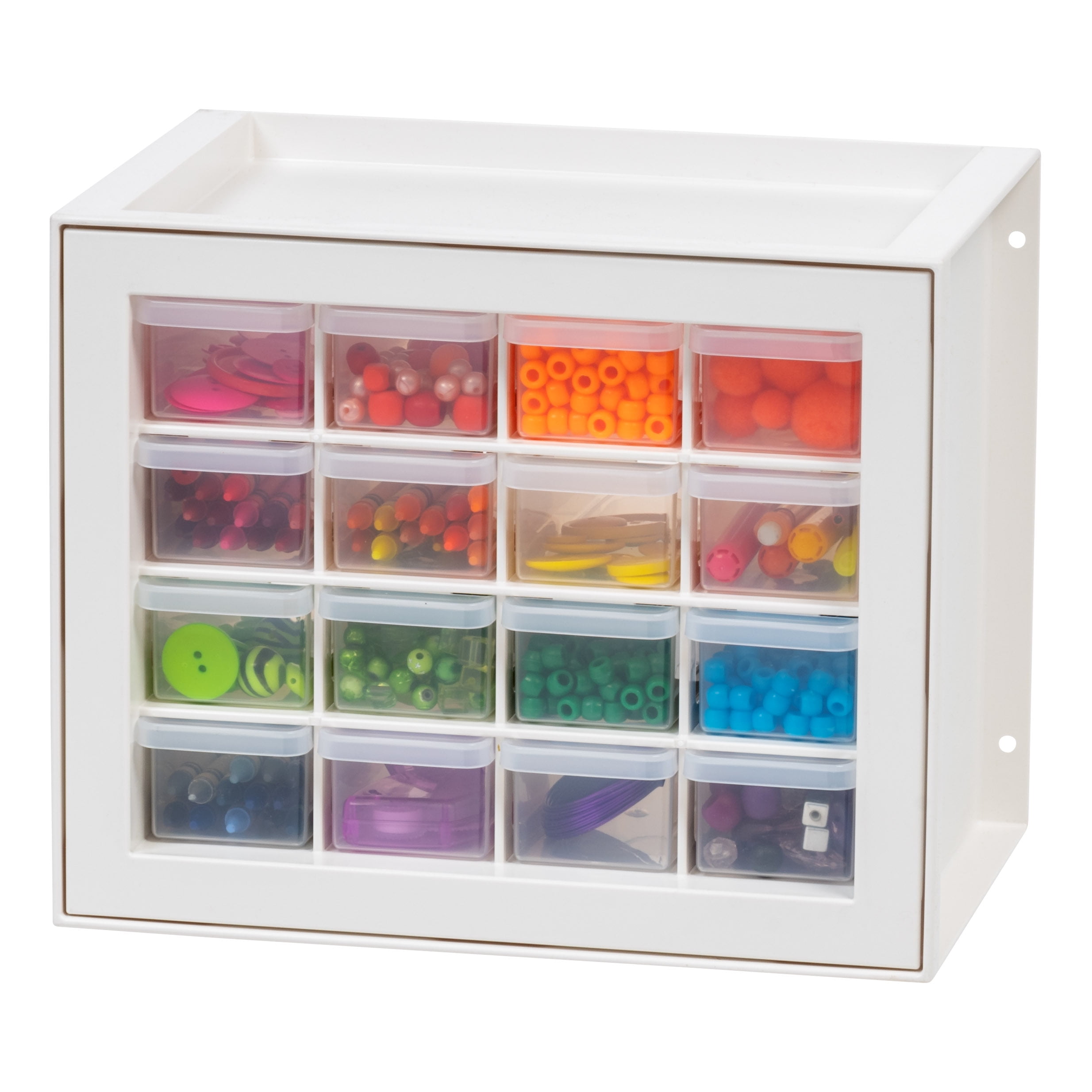 IRIS 16 Drawer Stackable Storage Cabinet for Hardware Crafts, White - Small Organizer Utility Chest