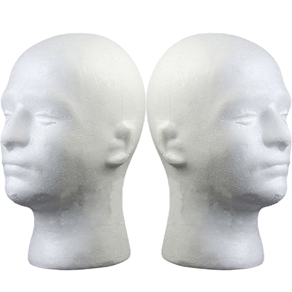 2 Pack Male Head Model Lightweight Sturdy Styrofoam Durable Foam Wig Hat Headphones Stand for Exhibition