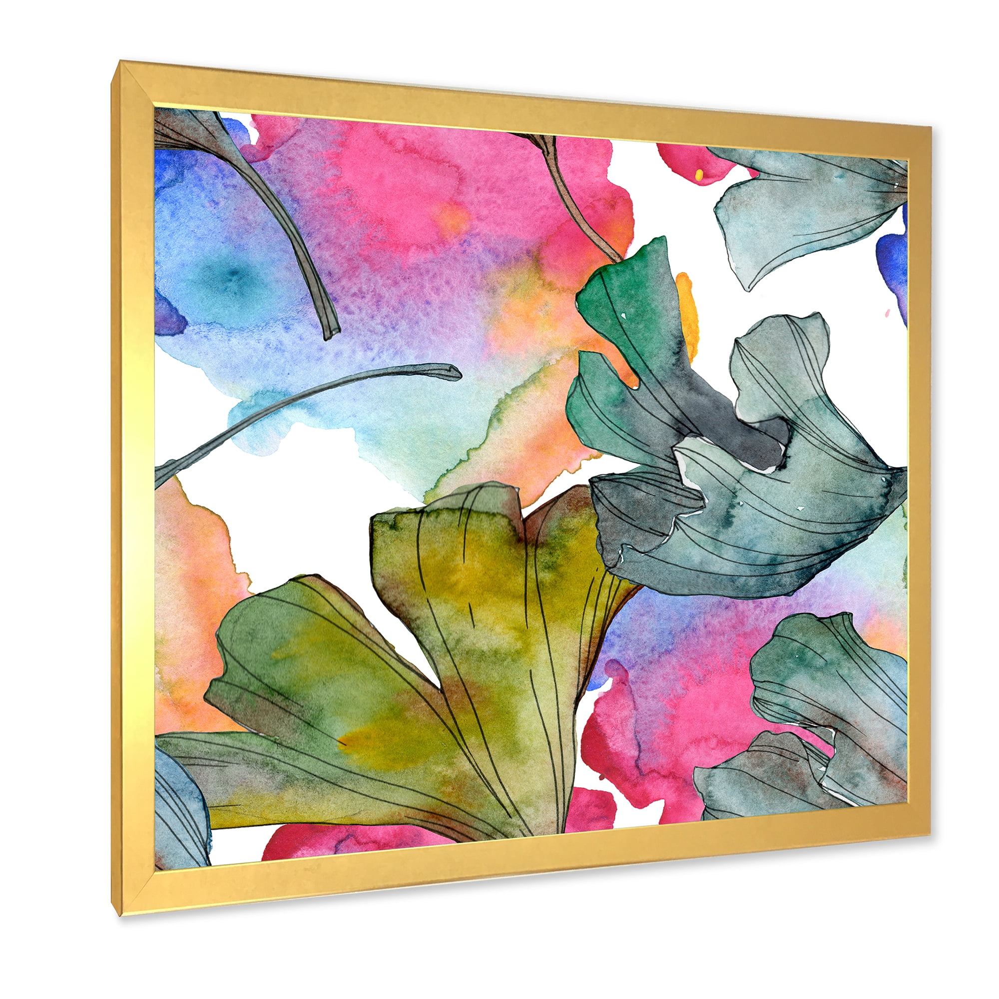 Designart 'Abstract Ginkgo Biloba Leaf Foliage' Traditional Framed Art Print