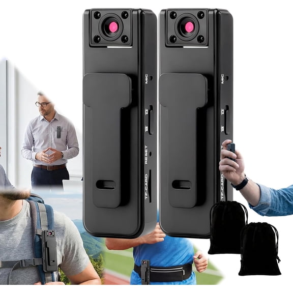 Ultra HD 2-in-1 Sports Video & Audio Recorder, 1080P Wearable Body Camera, 5H Record, IR Night Vision, Wide Angle, Clip-On Sports Recorder (2PCS)
