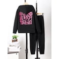 thumbnail image 3 of Kucnuzki 9T Little Girl Winter Outfits Pants Sets Little Girl Long Sleeve Back Printing Hoodie Sweatshirt Elastic Pants 2PCS Set Black, 3 of 7