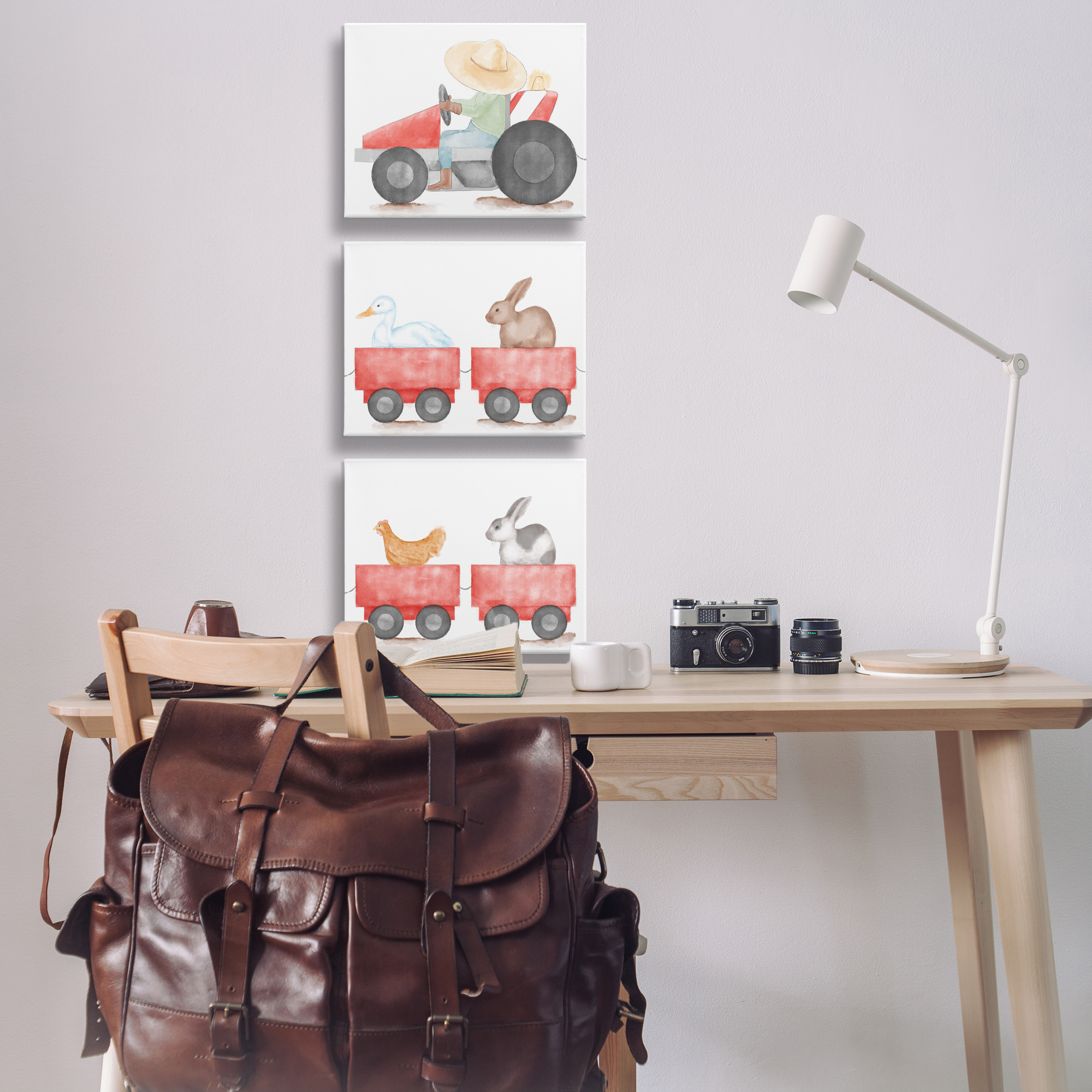 Stupell Industries Farmhouse Tractor Animals Transportation Painting Wrapped Canvas Art Print Wall Art, 20 x 16, Set of 3