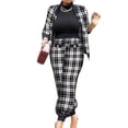 thumbnail image 3 of FASHIONWT Women Retro Outfit Chambray Lapel Blazer Pants 2Piece Business Sets, 3 of 4