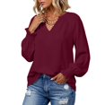 thumbnail image 2 of Hurxie Blouses for Women Dressy Casual Flowy Boho Tops V Neck Long Sleeve Shirts Spring Outfits Wine,2XL, 2 of 6