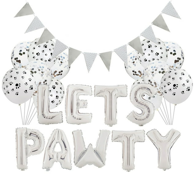 Shisuyan Pet Party Ensemble de Ballons LETS PAWTY 1 Pce Fanion 6 Pcs Ballons à Paillettes 12 Pouces 6 Pcs Ballons Imprimés Griffe 1 Ensemble LETS PAWTY Ballons Argent