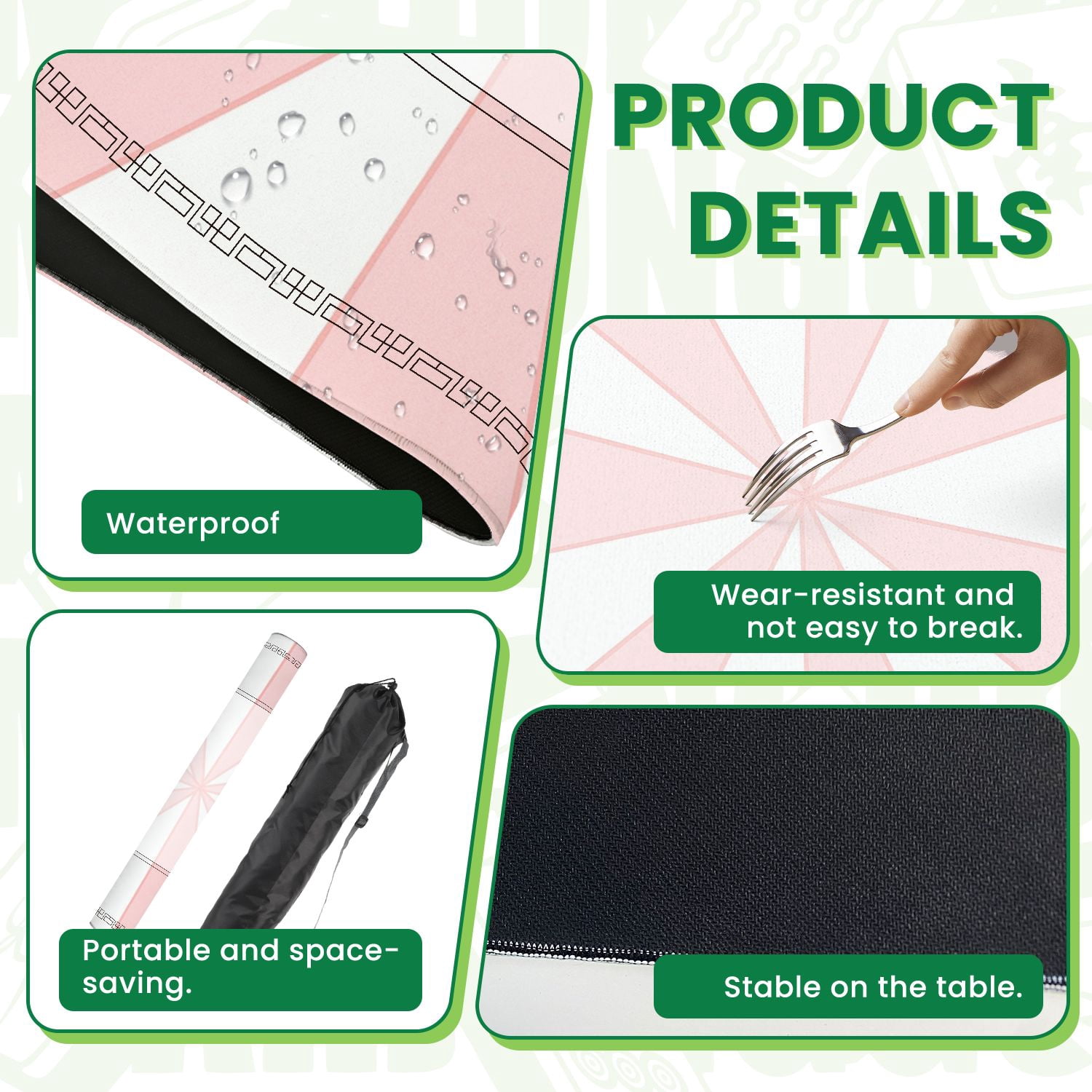 Mahjong Mat 31.5" x 31.5" Pink Geometric Triangular Segments Non-Slip Noise Reduction American Mahjong Tiles Table Cover for Dominoes Poker Card Board Games Gift