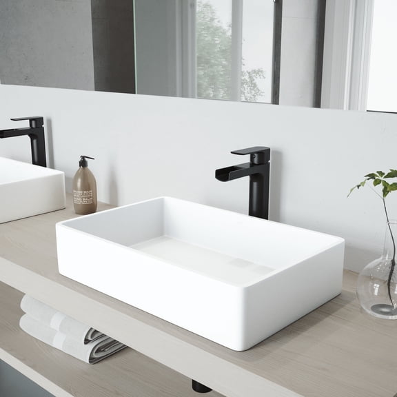 Vigo Vgt944 Magnolia 21" Rectangular Stone Composite Vessel Bathroom Sink - Black