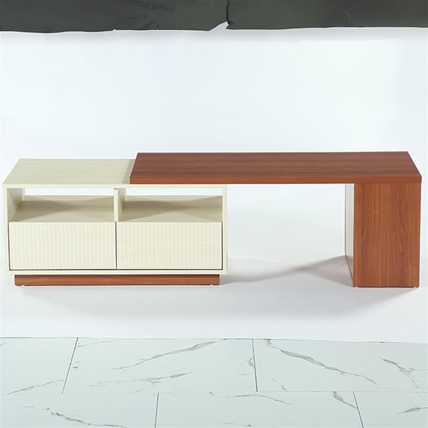 Demi Bonn 43" Extendable Coffee Table, Center Table with 2 Drawers and Reversible Tabletop for Home Living Room, Office, Brown