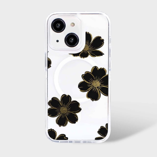 Caseco Mag-SafeiPhone 15 Black Flower Clear Case