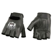 Angle View: Milwaukee Leather Men's Premium Skull & Flame Fingerless Leather Gloves SH351