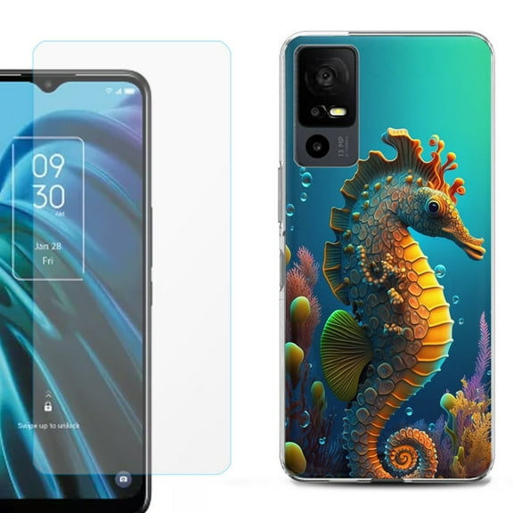 OneToughShield ® for TCL 40 XE 5G Shockproof Fashion Phone Case, with Tempered Glass Screen Protector - Seahorse