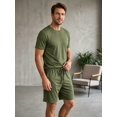 thumbnail image 6 of Men Solid Crew Neck Short Sleeve Tee & Drawstring Pocket Shorts 2 Piece Casual Summer Tracksuit Dark Green XL, 6 of 7