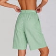 thumbnail image 5 of HongQid Women Bermuda Shorts Knee-Length Drawstring Elastic Waist Wide Leg Baggy Gingham Stripe Shorts with Pockets, 5 of 9
