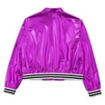 thumbnail image 5 of Riismen Kids Girls Metallic Bomber Jacket Coat Zip Up Outerwear Jazz Hip Hop Modern Dance Top Purple 16, 5 of 7