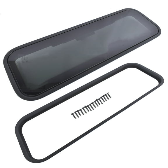 Mustrod 33.5" W x 10.5" H RV Window with Net Screen Tempered Tinted Glass Aluminum Frame for Camper Cargo