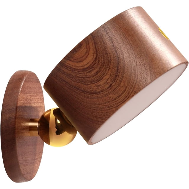 Aplique de pared magnético de madera, luces de pared LED giratorias de 360 ° Luces recargables USB Luz regulable con pilas Luz de gabinete magnética Iluminación del hogar