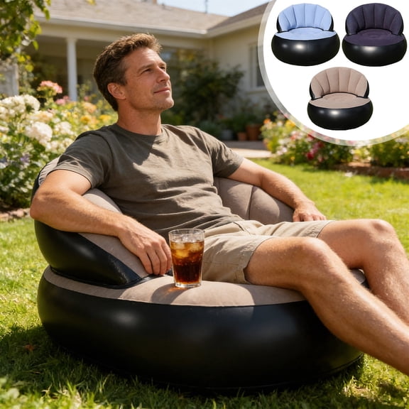 Foldable Inflatable Recliner Sofa, Portable Air Mattress Chair for Indoor Outdoor, Camping Furniture with Back Support, Easy to Inflate Deflate, Comfortable Sofa for Patios/Travel, 27*20in, Brown